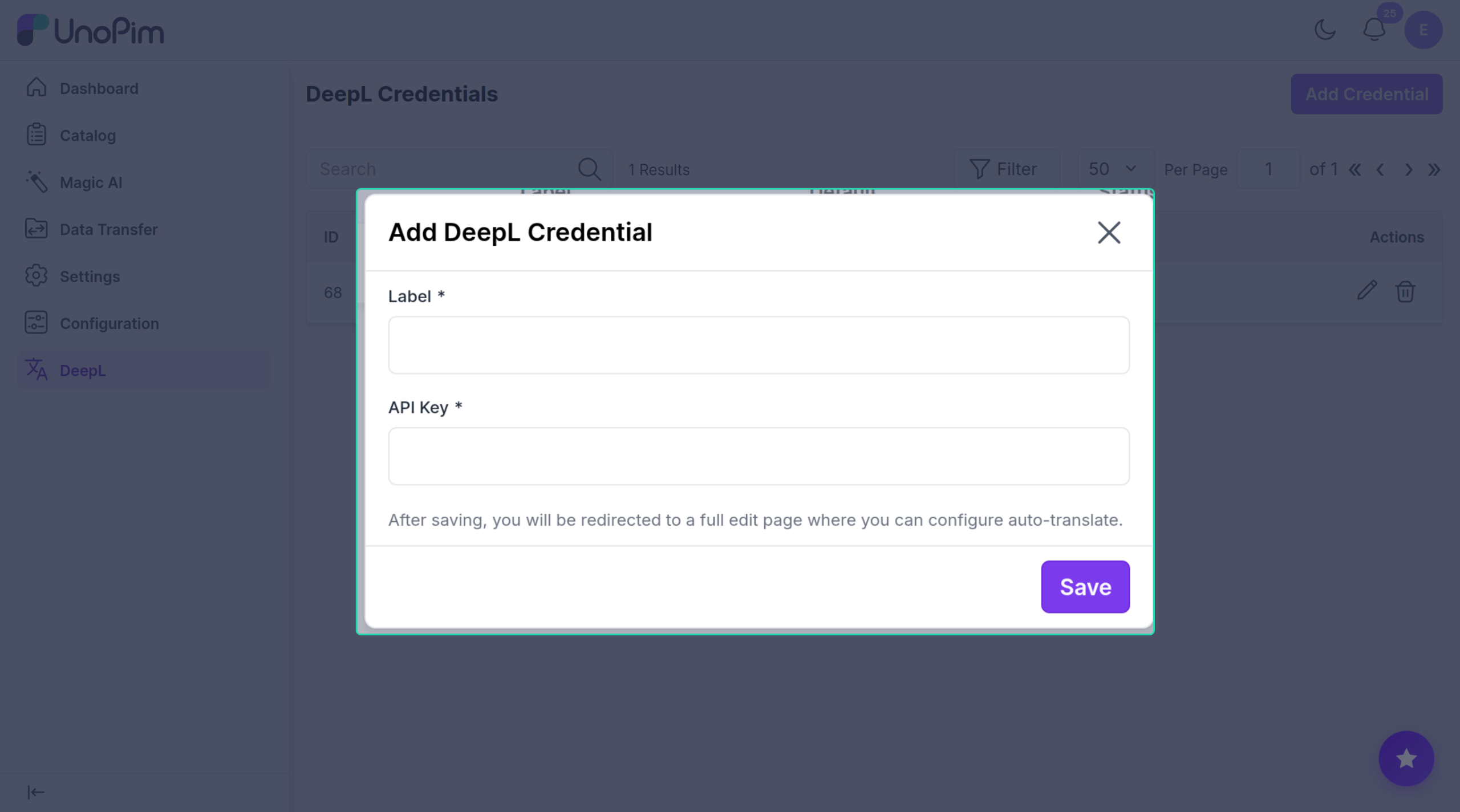 Add credential popup
