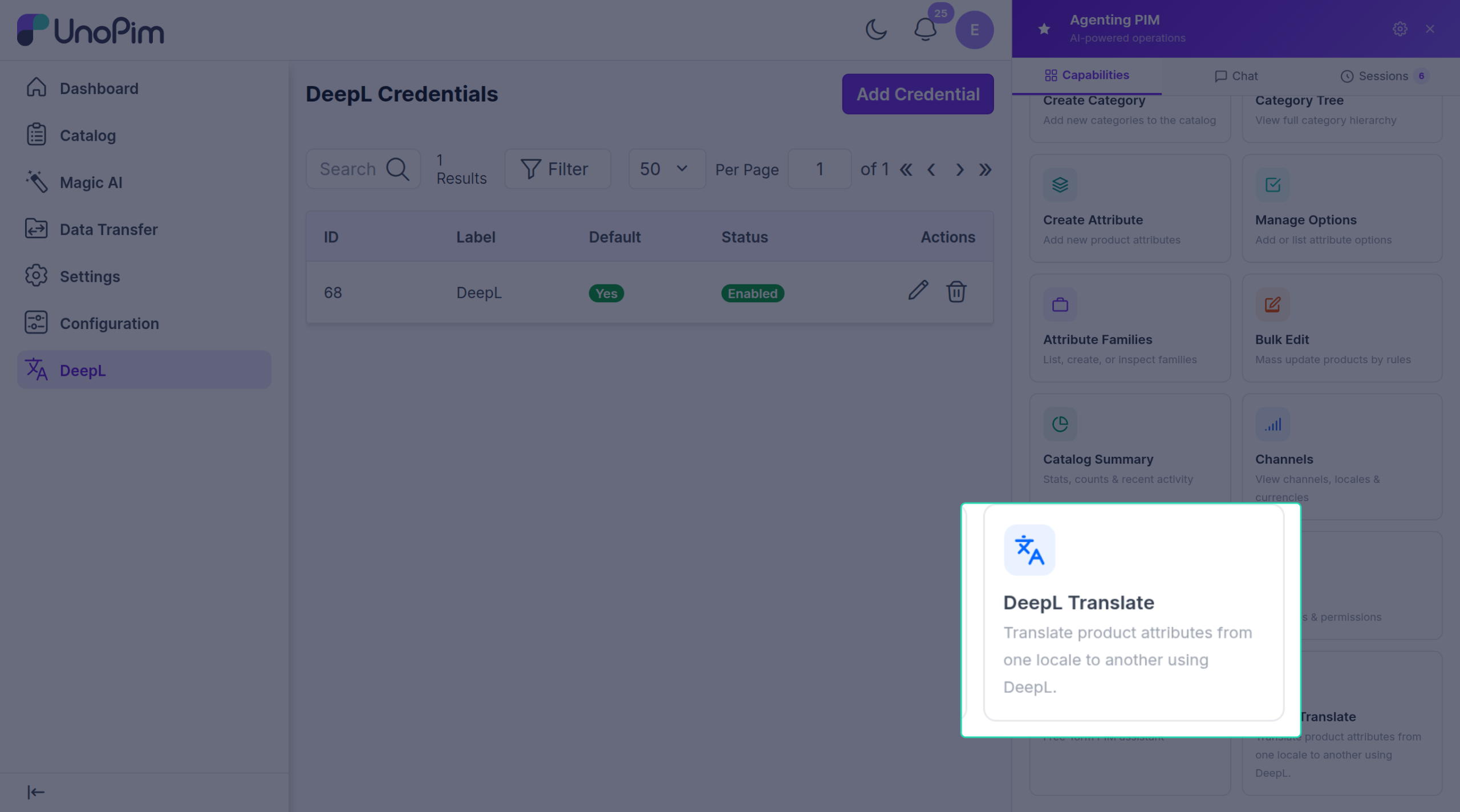 DeepL Translate tile in the AI chat Capabilities tab