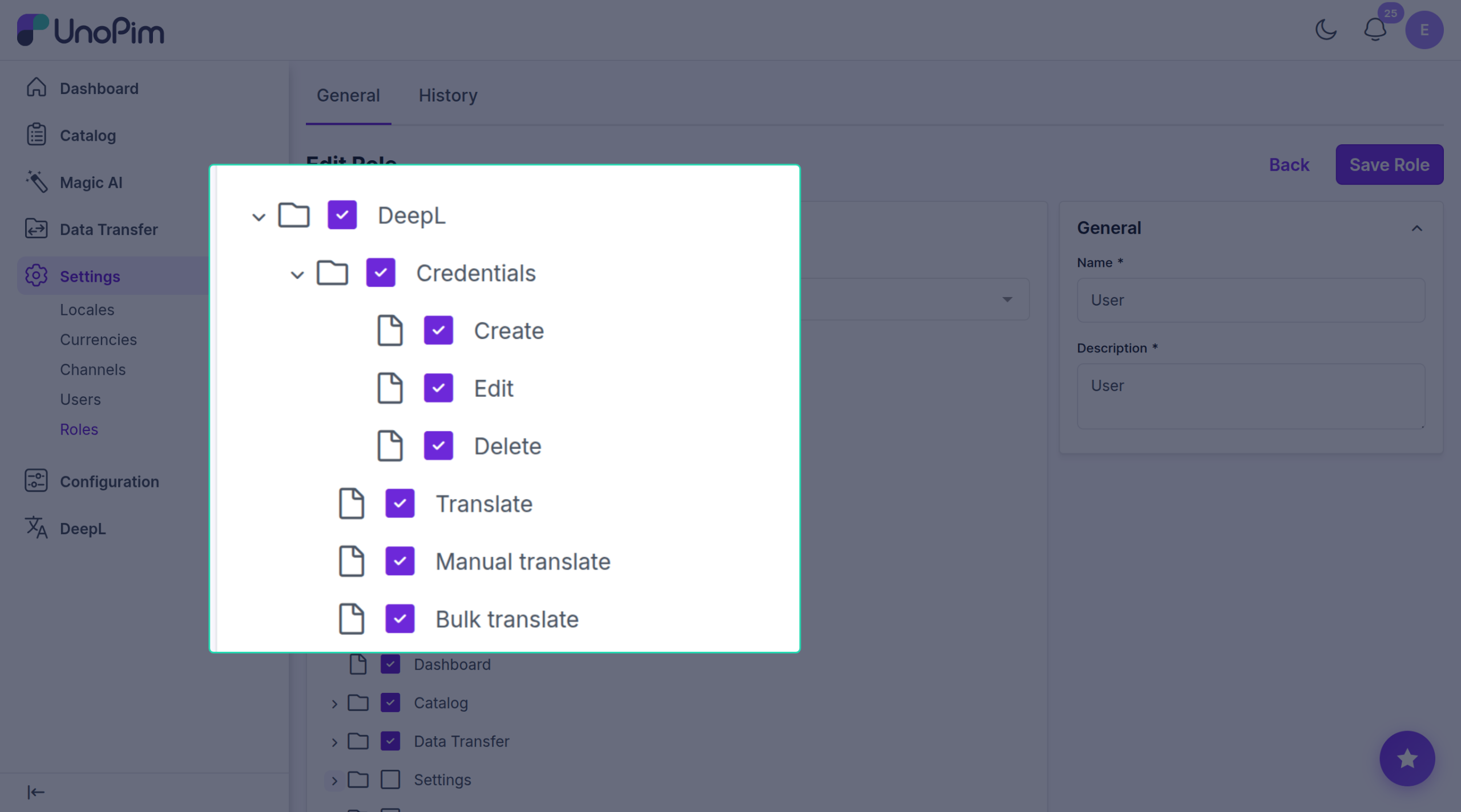 DeepL permissions in Settings → Roles