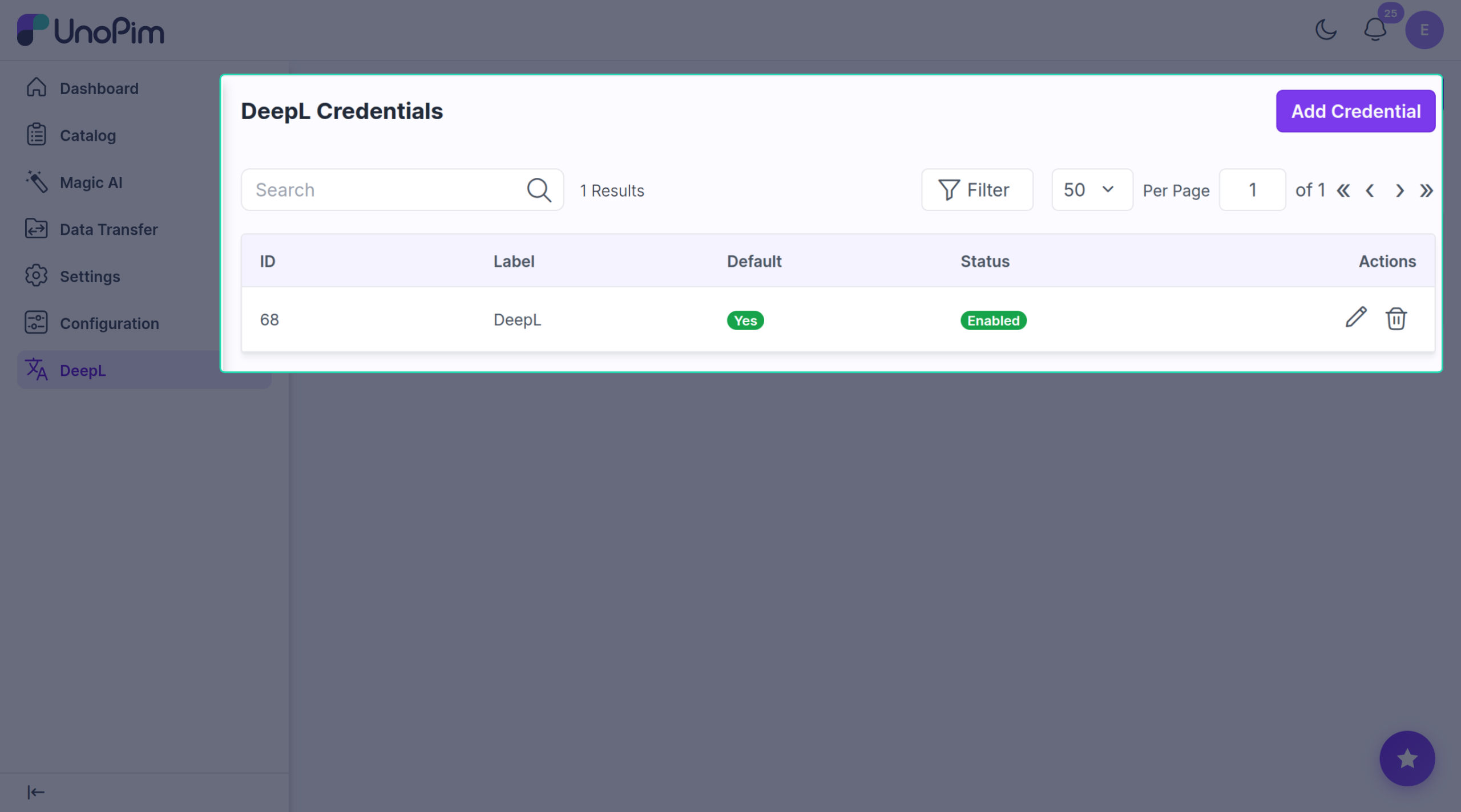 DeepL Credentials list