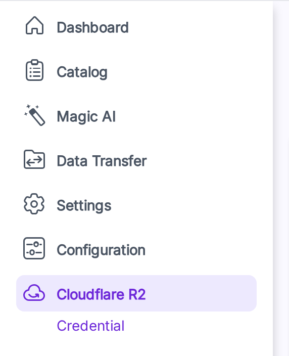 Cloudflare R2 sidebar menu