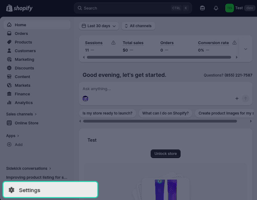 Shopify Settings