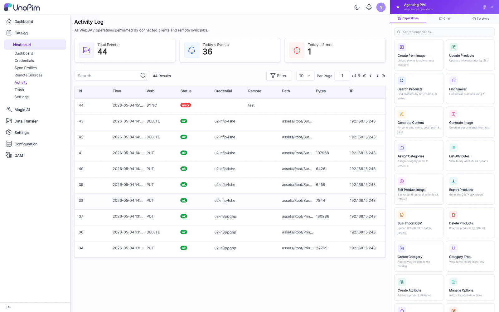 Activity log