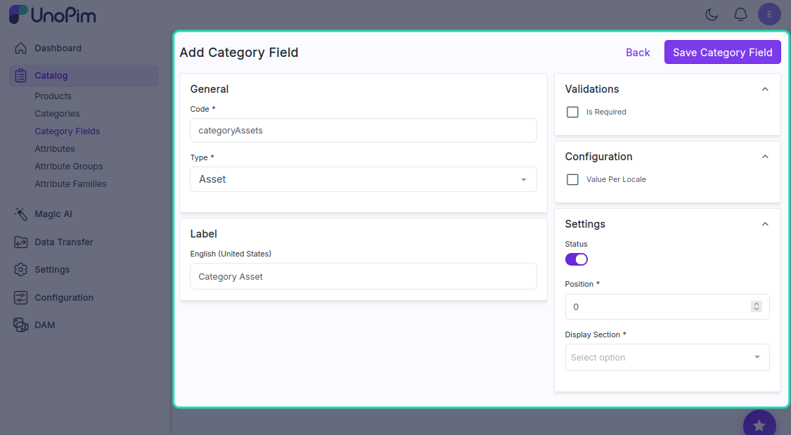 Configure Category Field