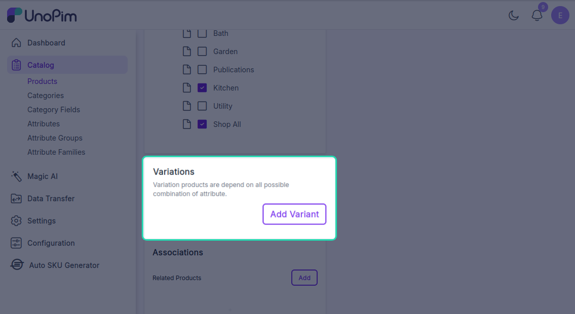 Add Variant Button