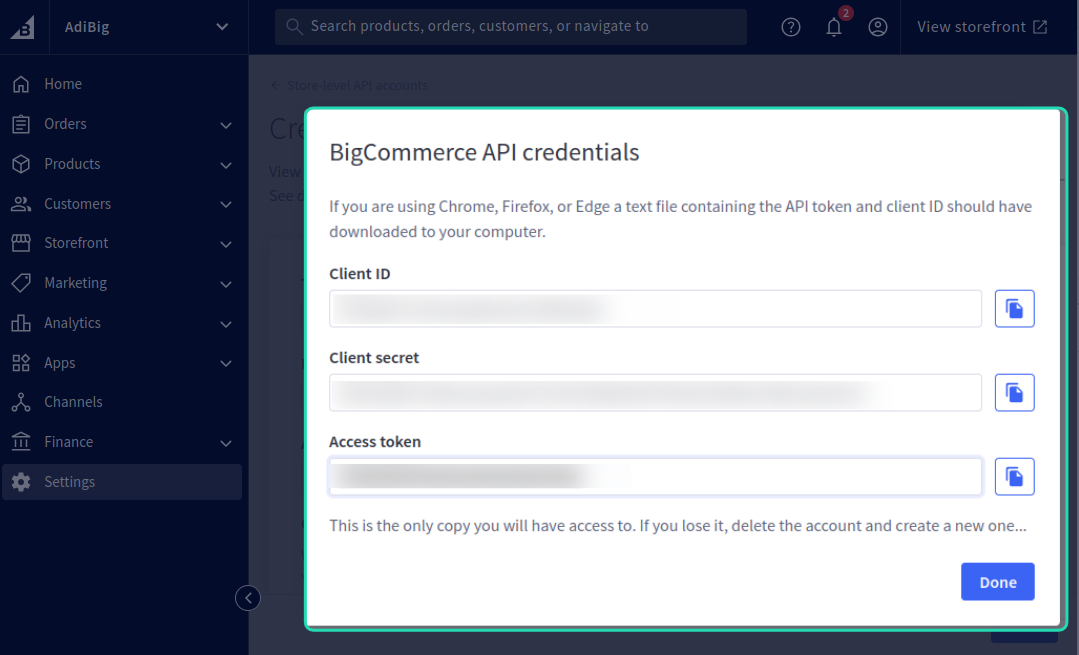 BigCommerce API account credentials