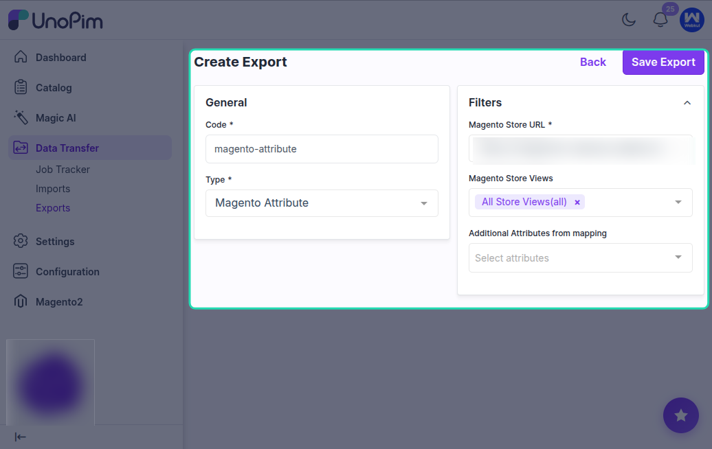 Select Export Type