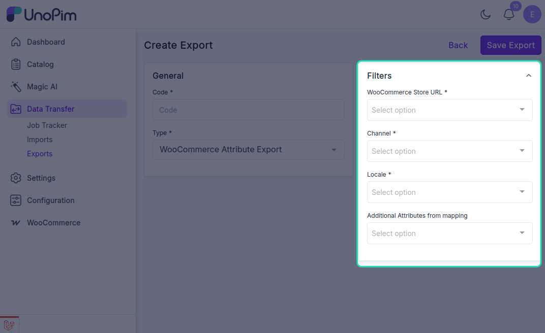 Attribute Export Filters