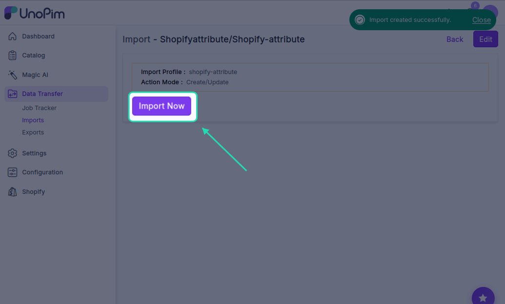 Import Now Button
