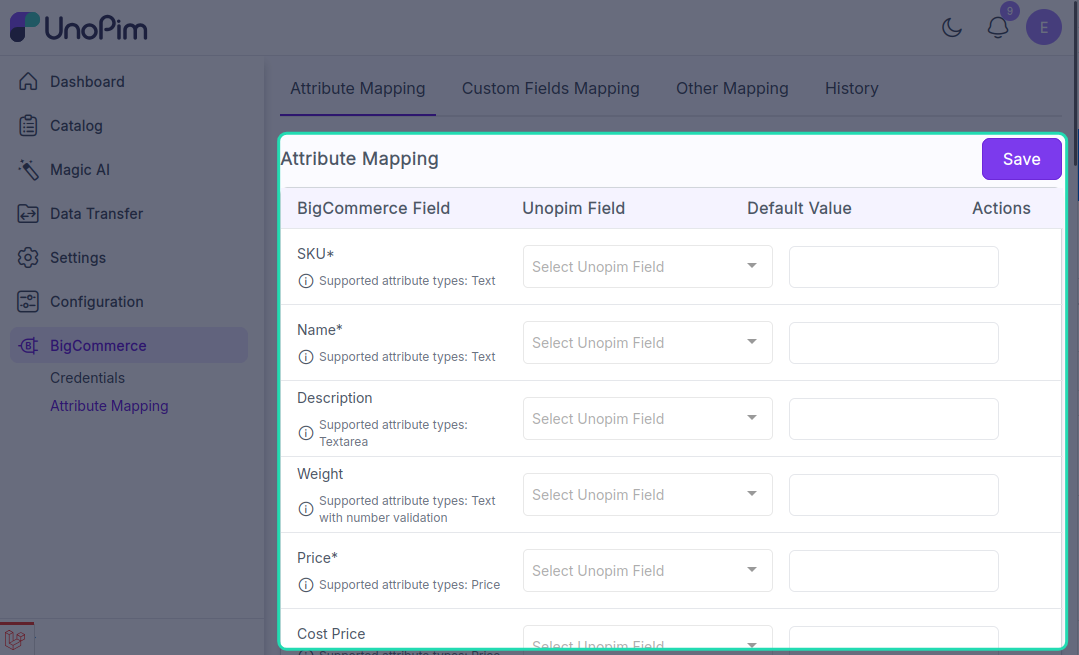 BigCommerce product fields