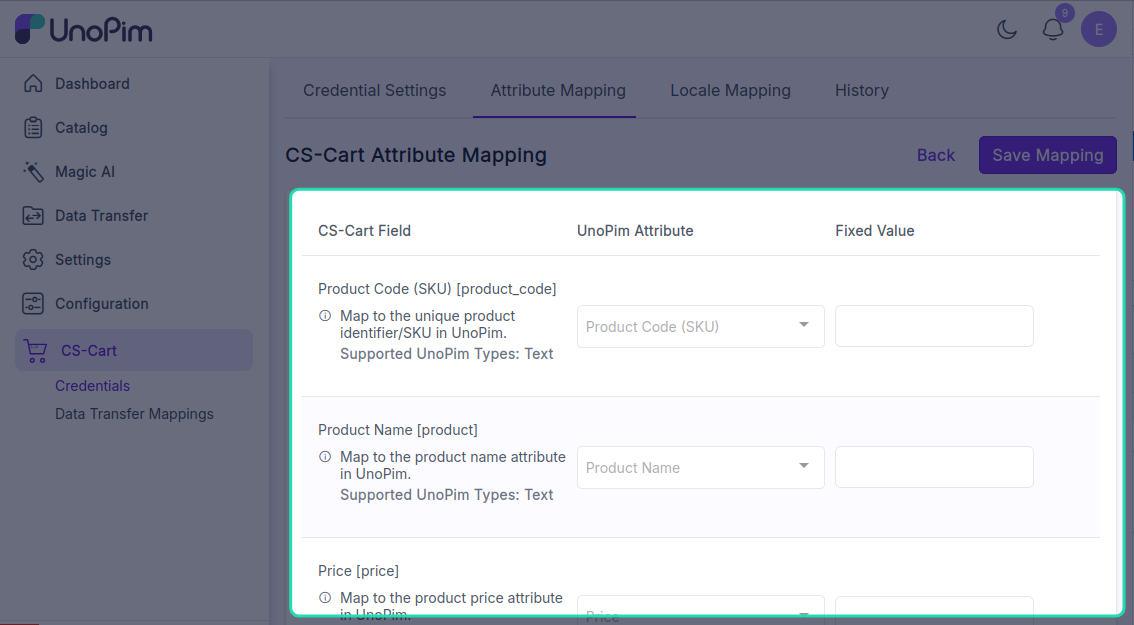 Required mappings filled