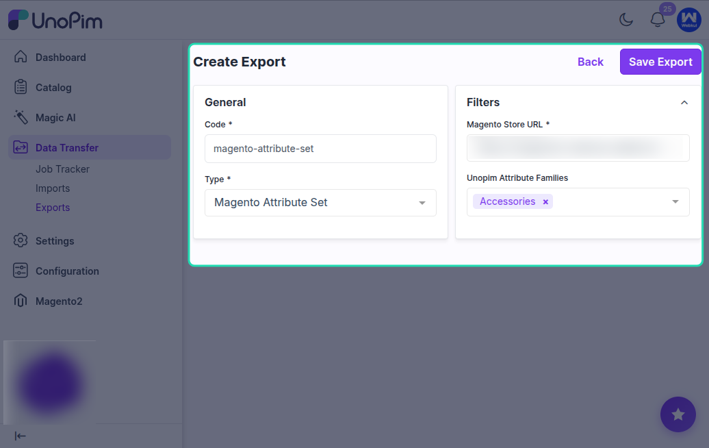 Select Export Type