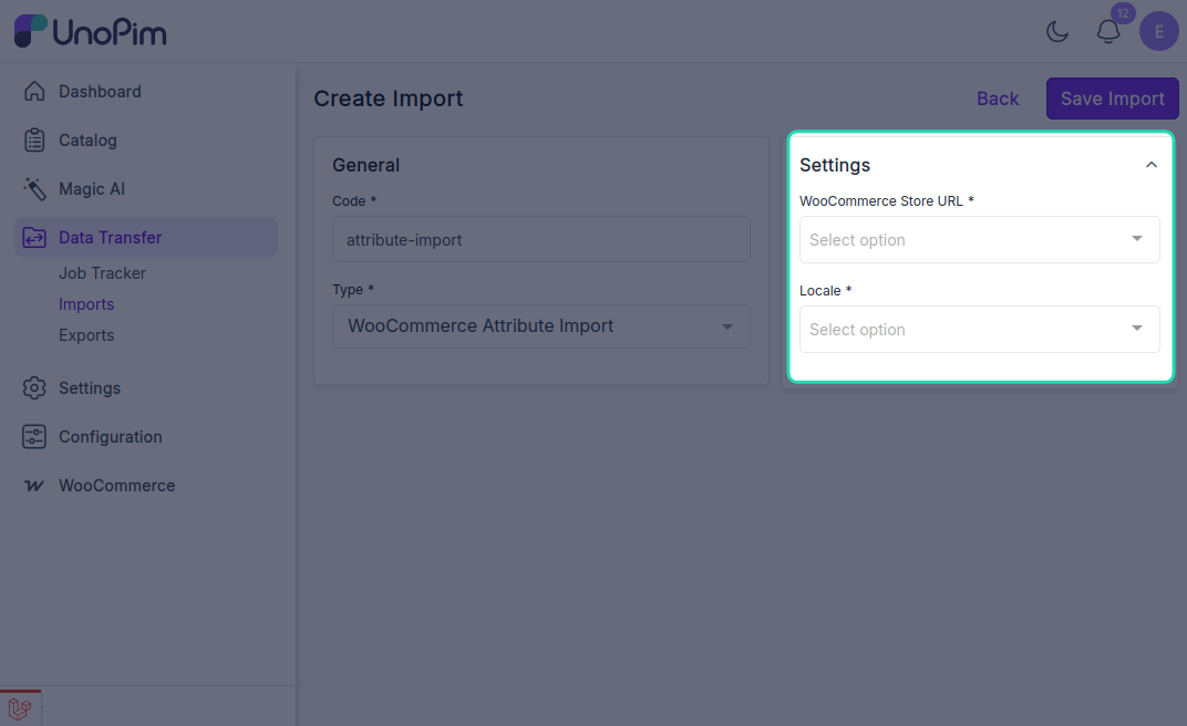 Attribute Import Settings