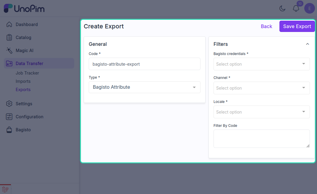 Bagisto Attribute Export