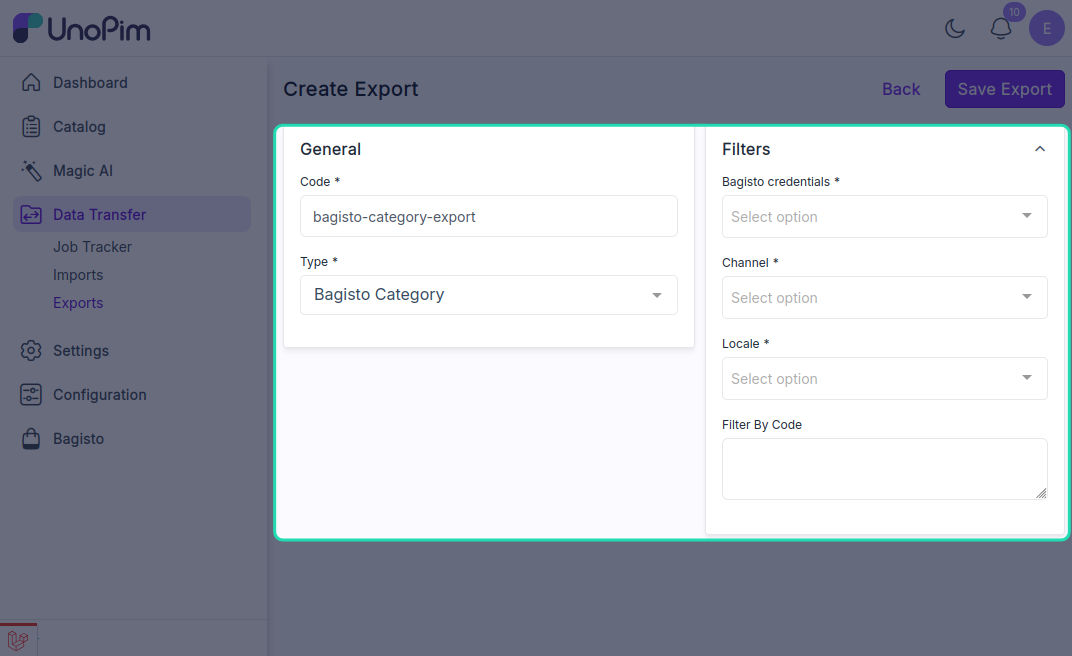 Bagisto Category Export