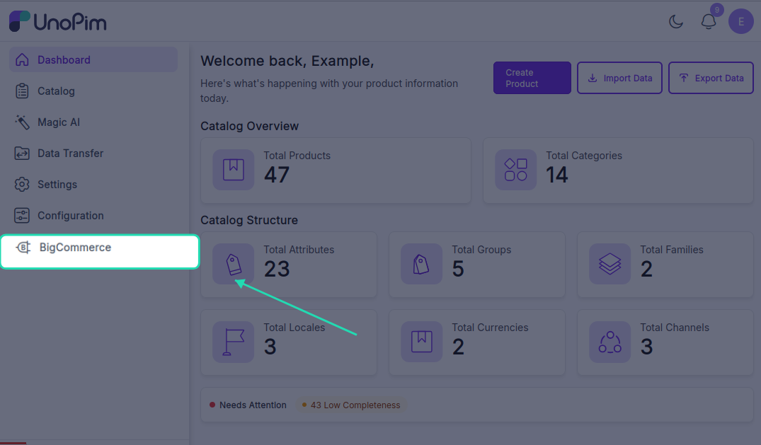 BigCommerce menu