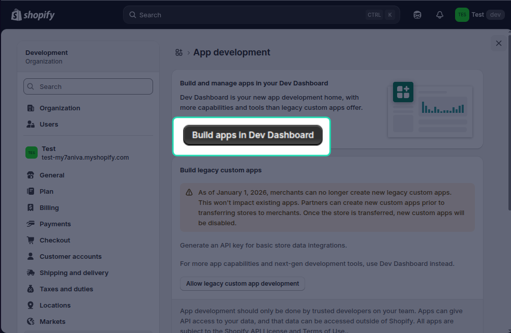 Shopify create app