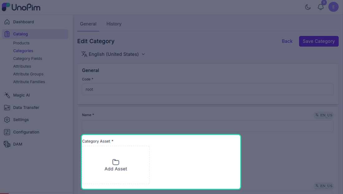 Category Asset Media Field