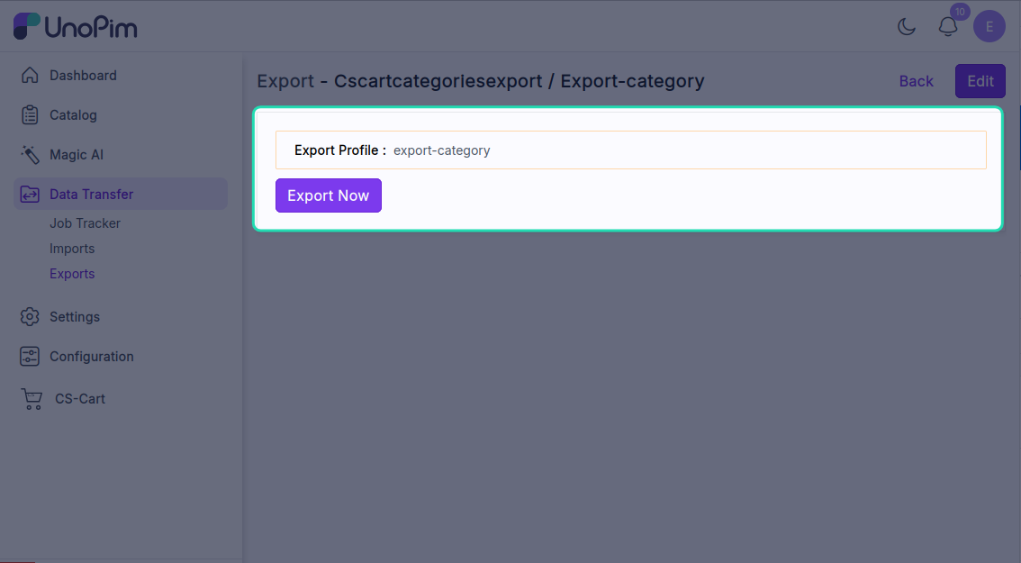 Start export button