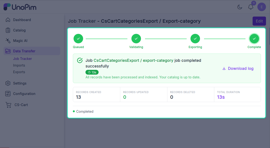 Tracker export progress