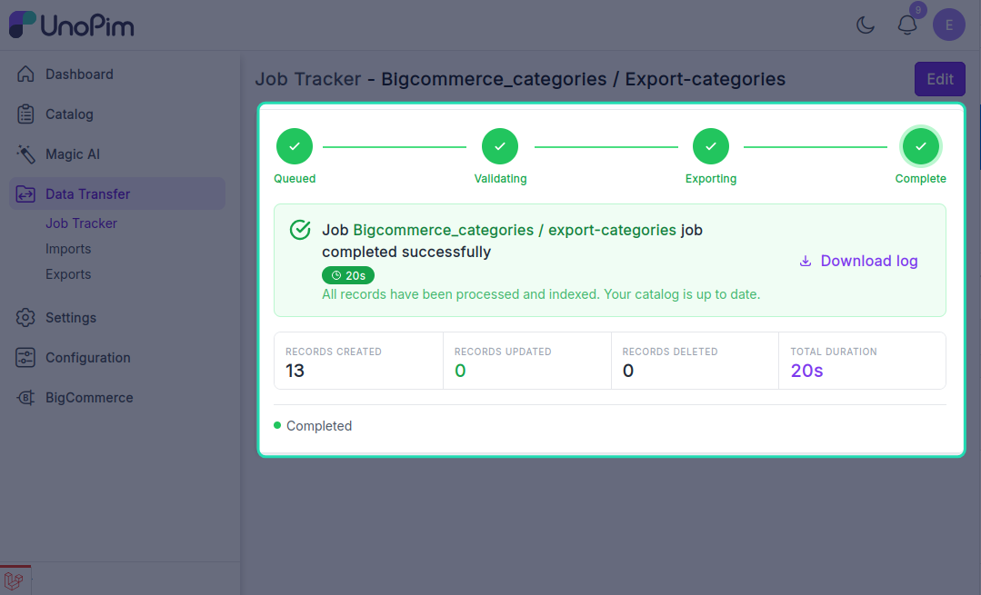Tracker export progress