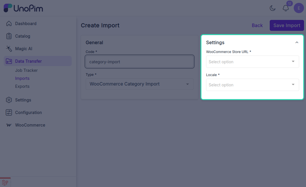 Category Import Settings