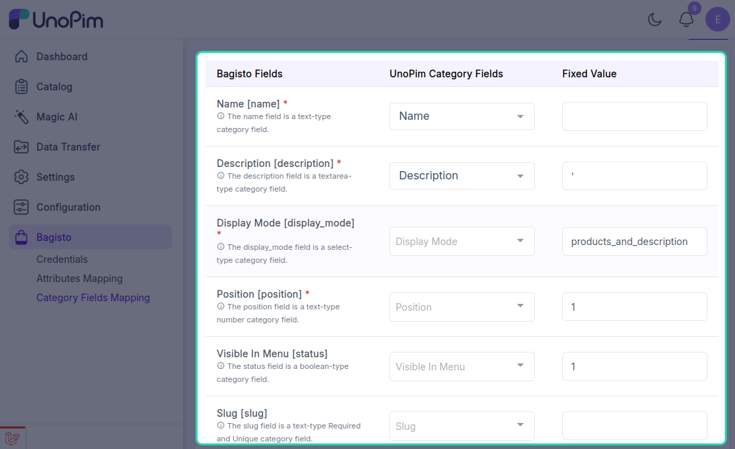 Category Field Mapping Details