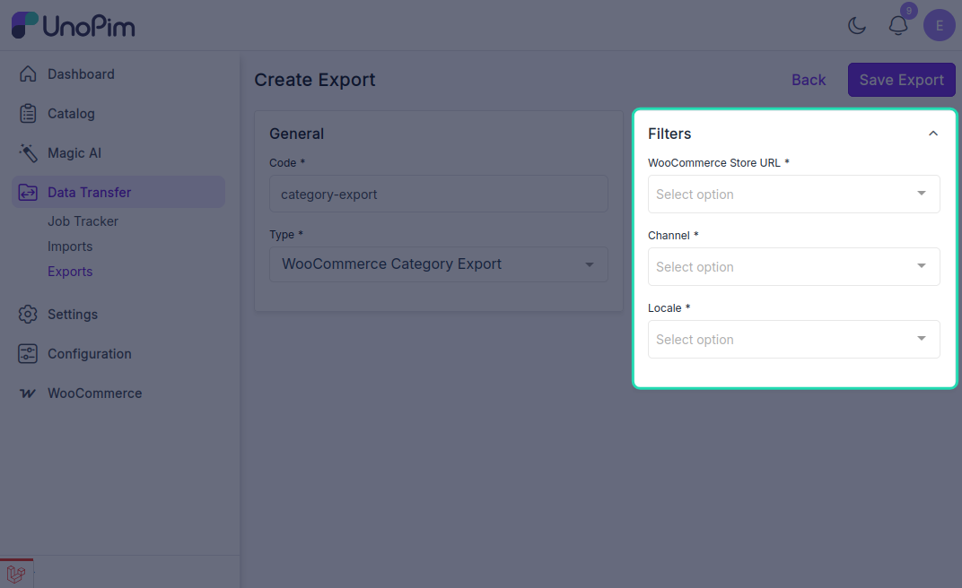 Category Export Filters