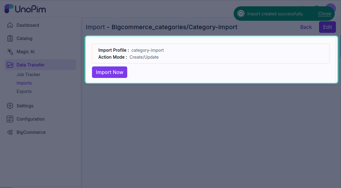 Start import button
