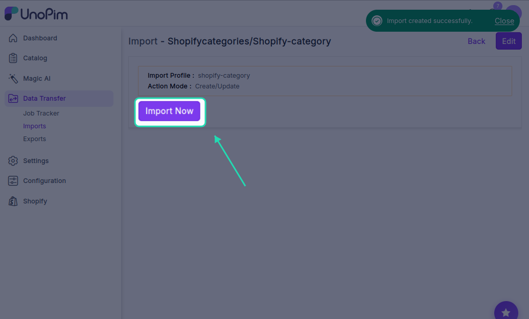 Import Now Button