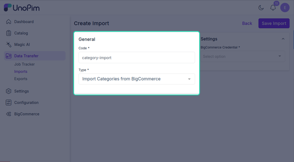 Import profile form filled