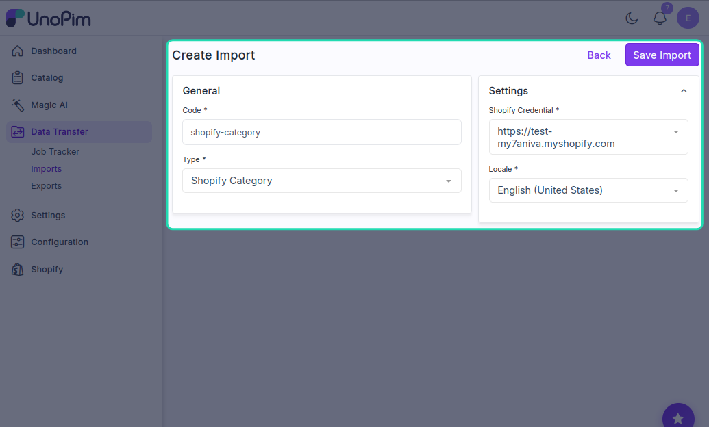 Category Import Settings