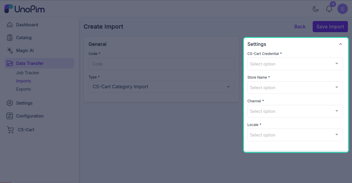 Import profile filters