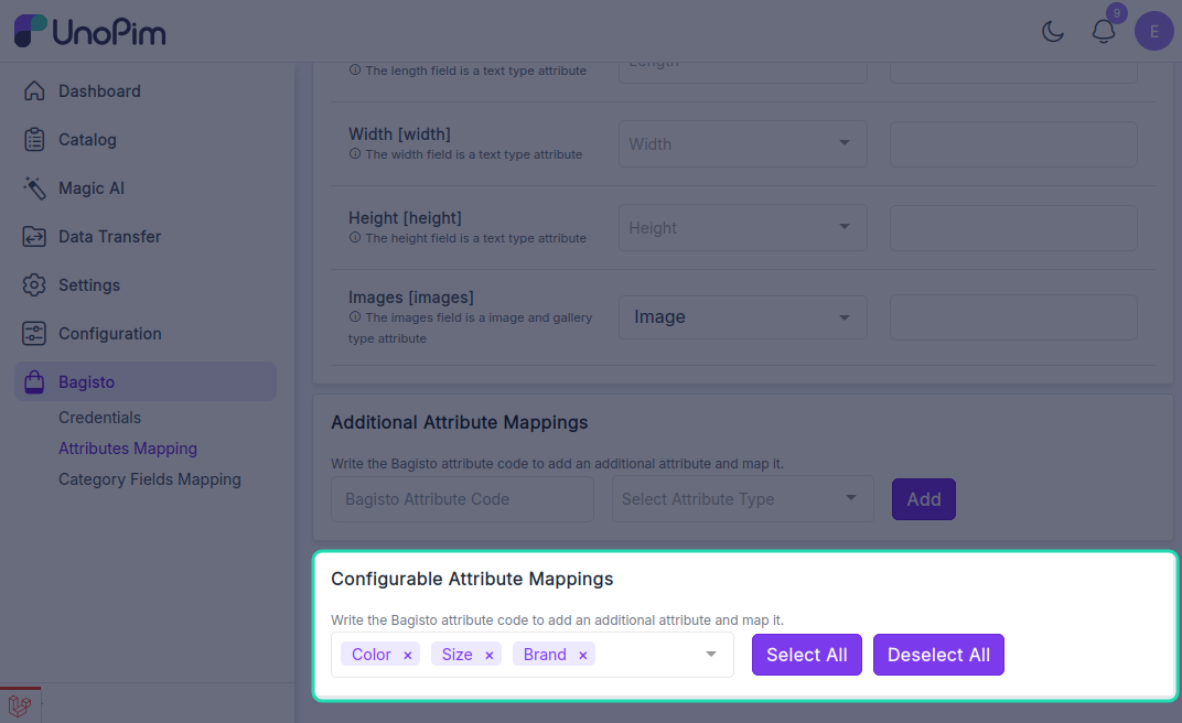 configurable attributes