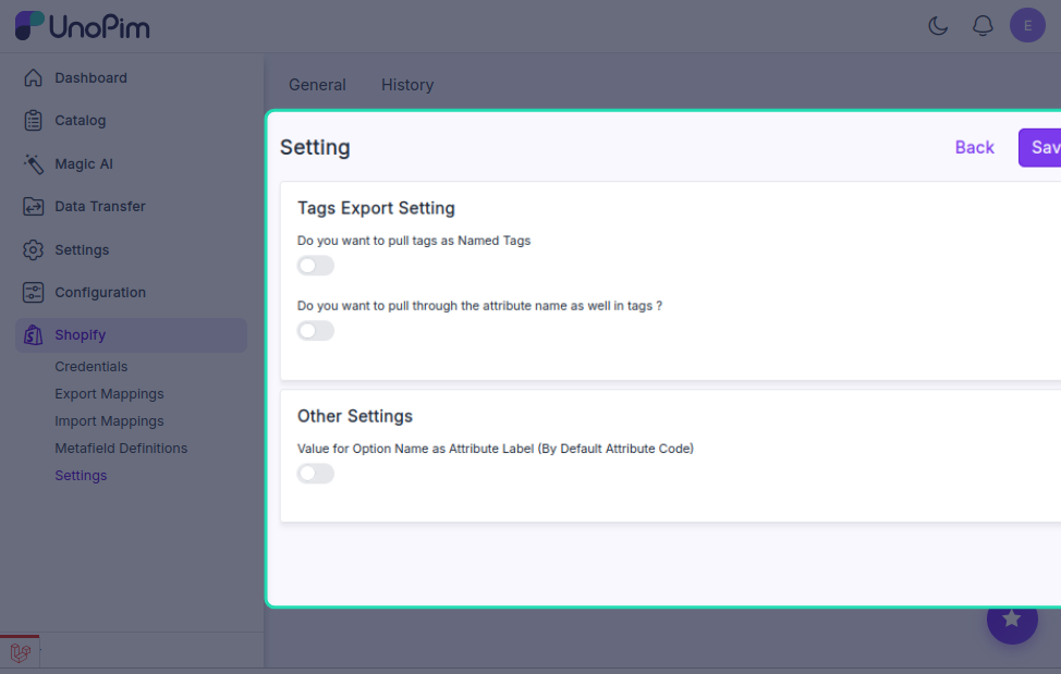 Tag Export Options