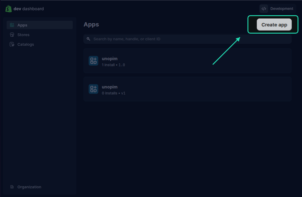 Shopify create app