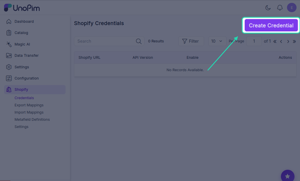 Create Credentials Button