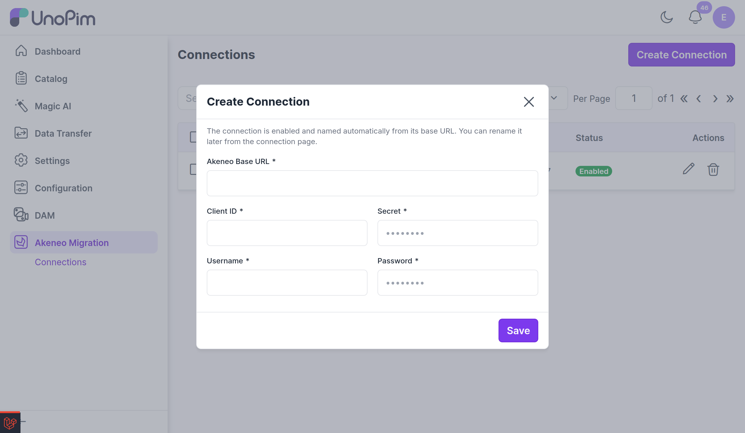 Create Connection form