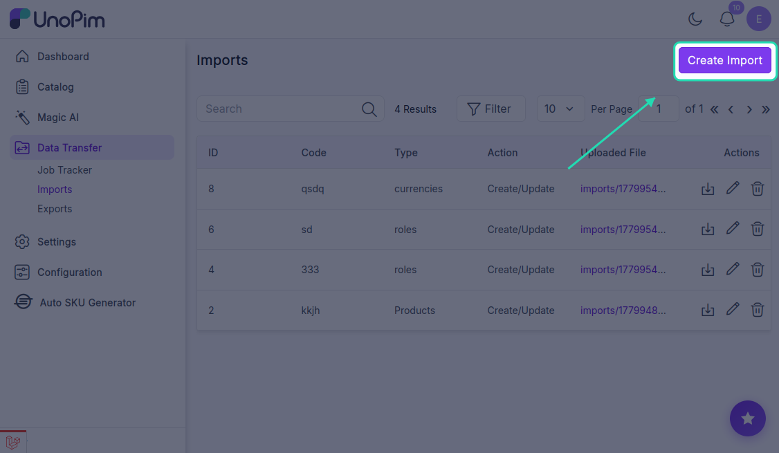 Create Import Button