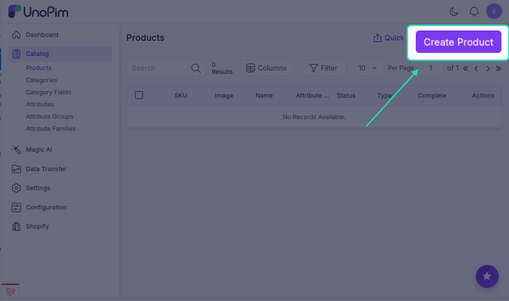 Create Product Button