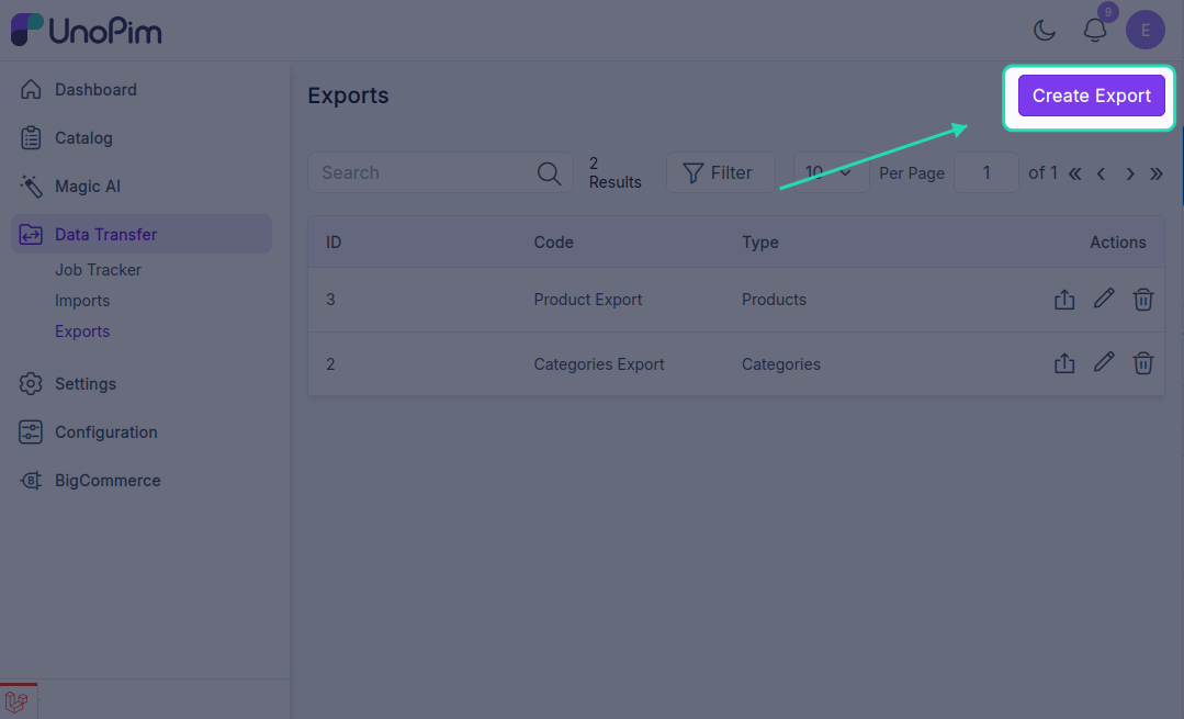 Create export profile form