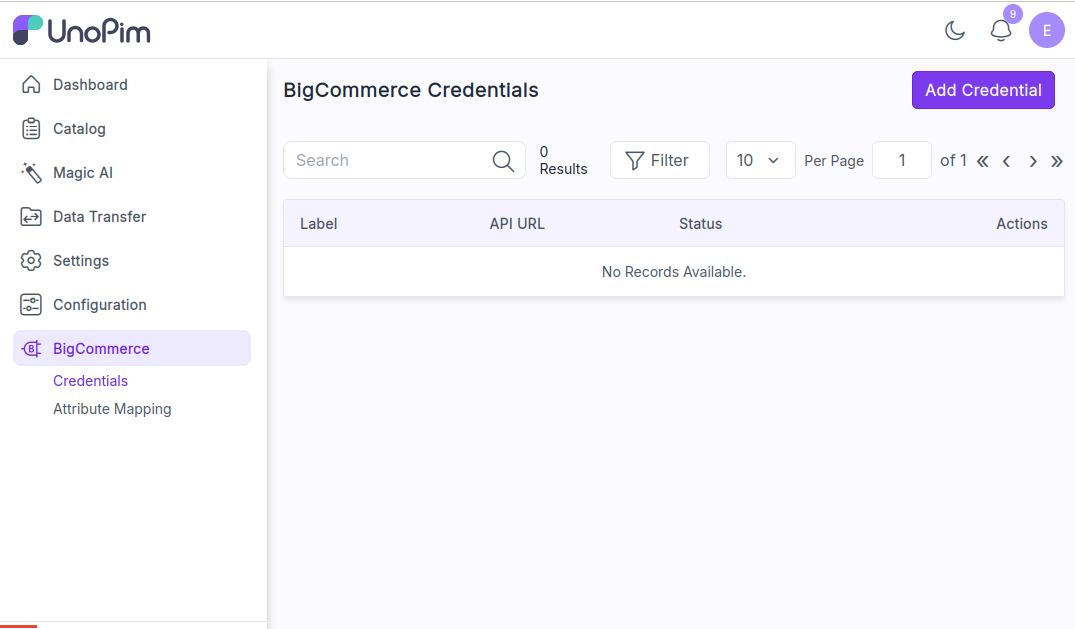 BigCommerce credentials list