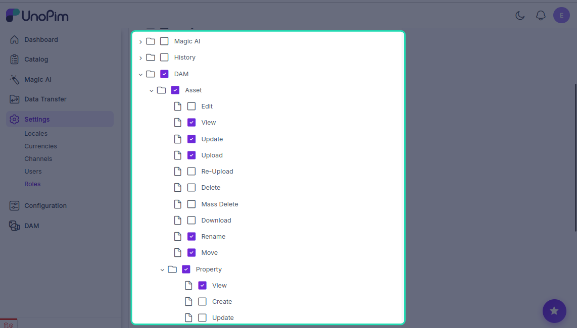 Select DAM Permissions