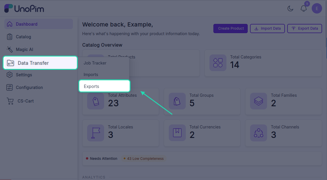 Create export profile page