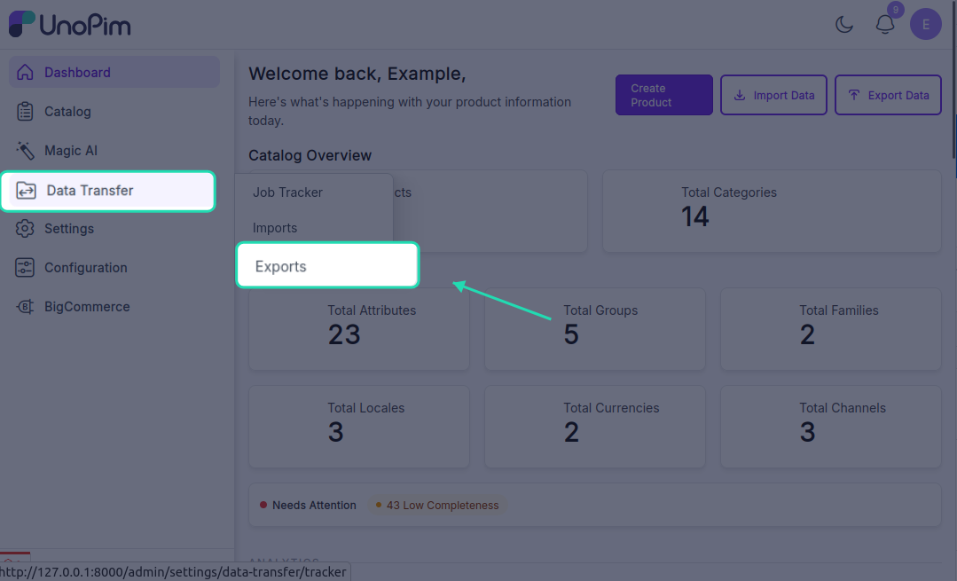 Create export profile page