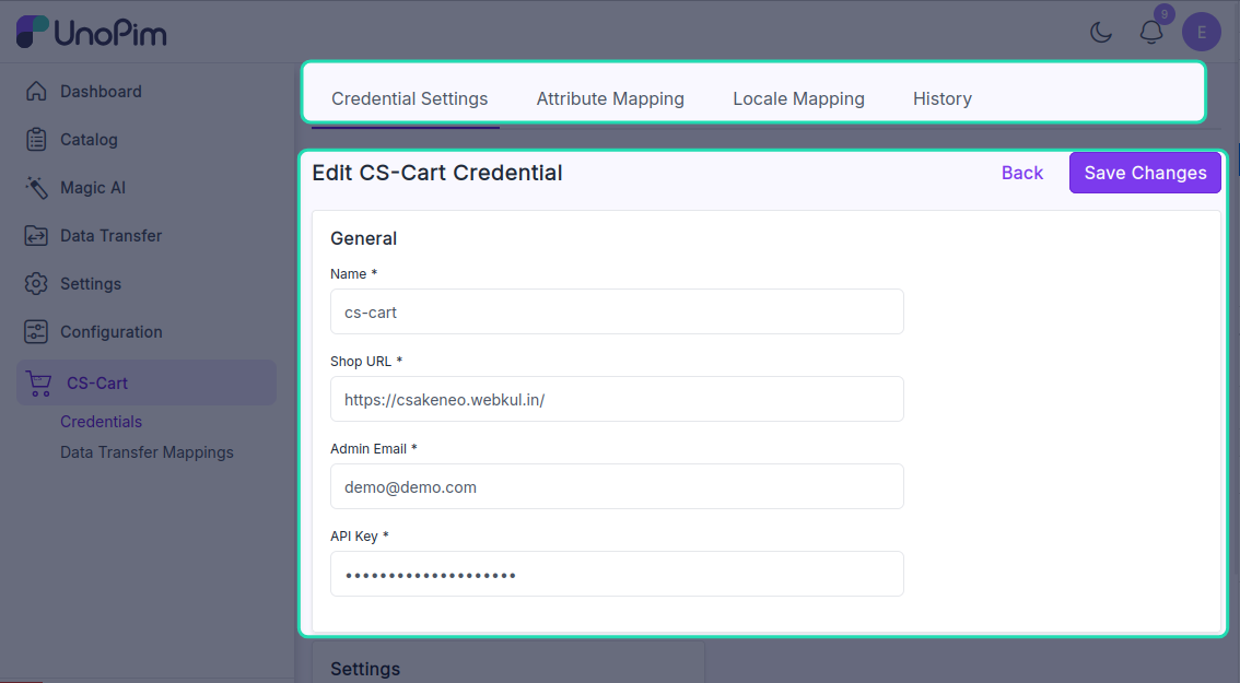Credential edit page tabs