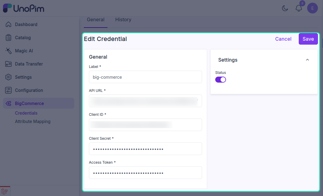 Edit credential form