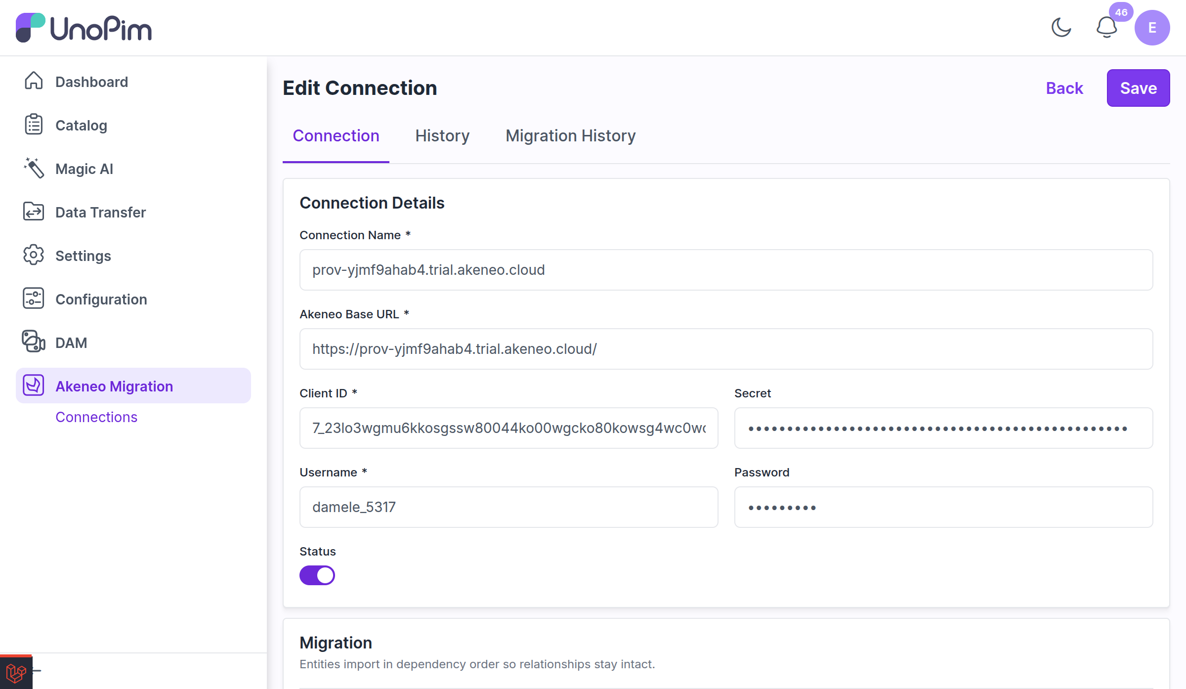 Connection edit page