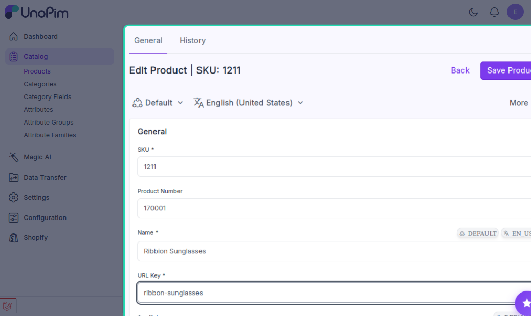 Product Edit Screen