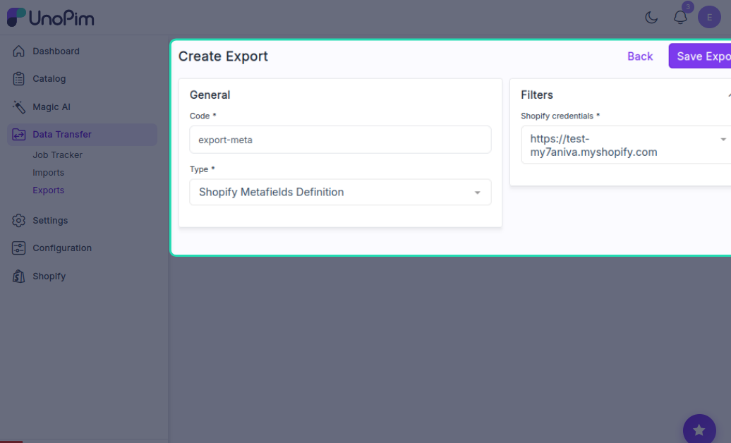 Metafield Export Form